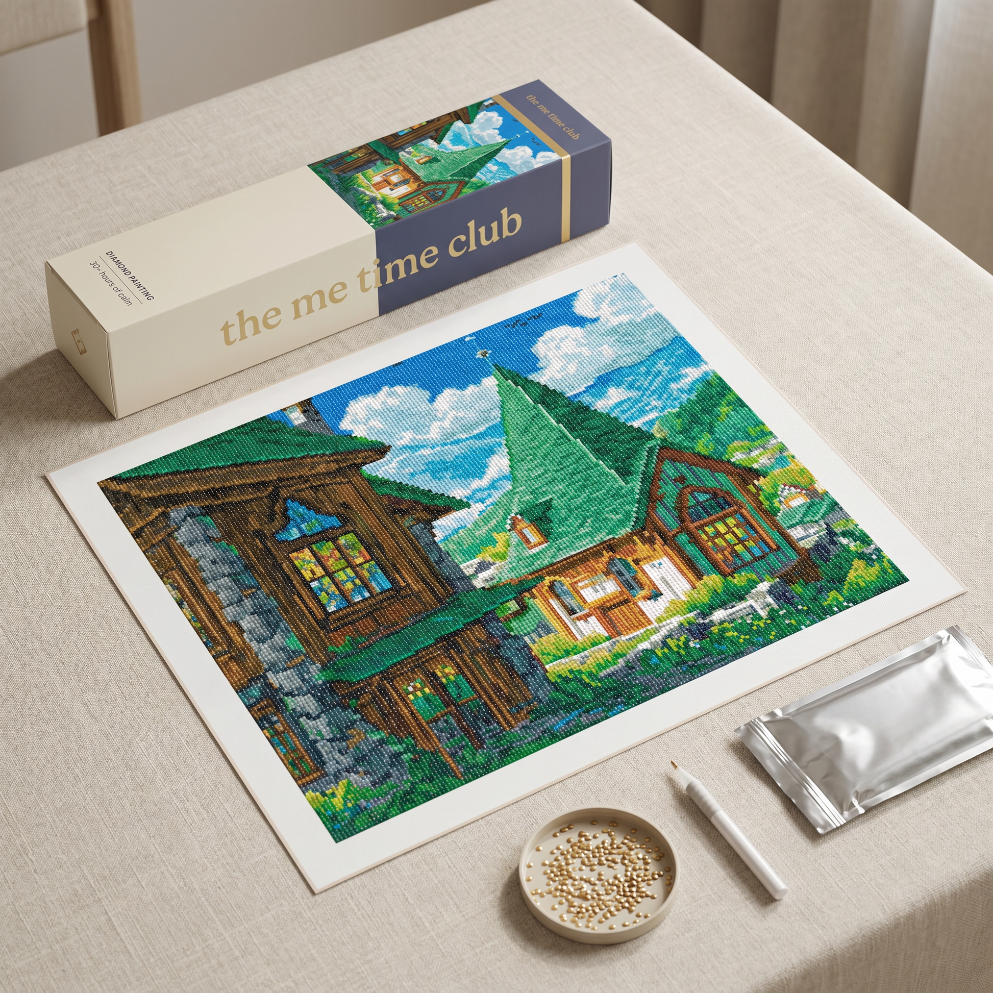 The Hideaway diamond painting kit with The Me Time Club box