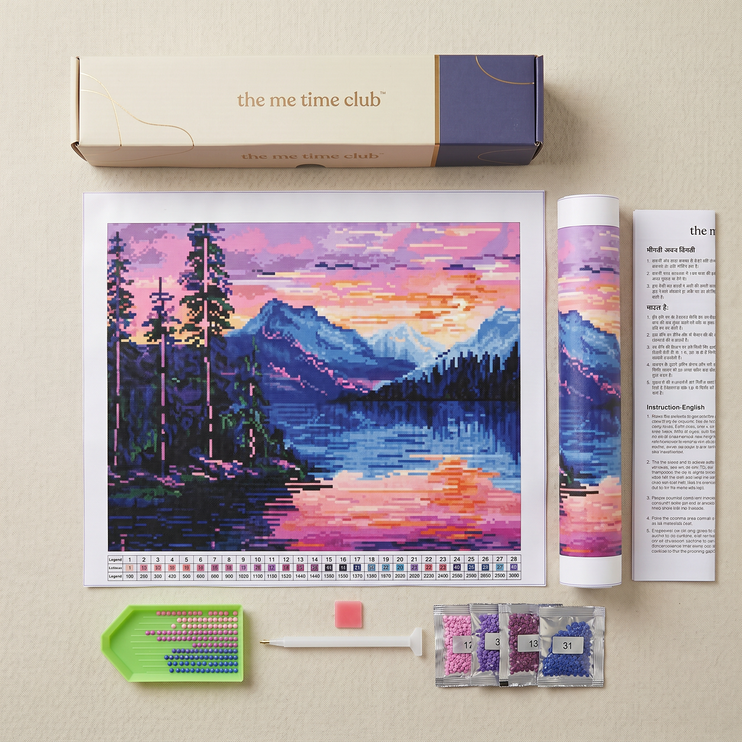 What's inside the Lavender Hour kit: canvas, diamonds, pen, tray, wax, guide