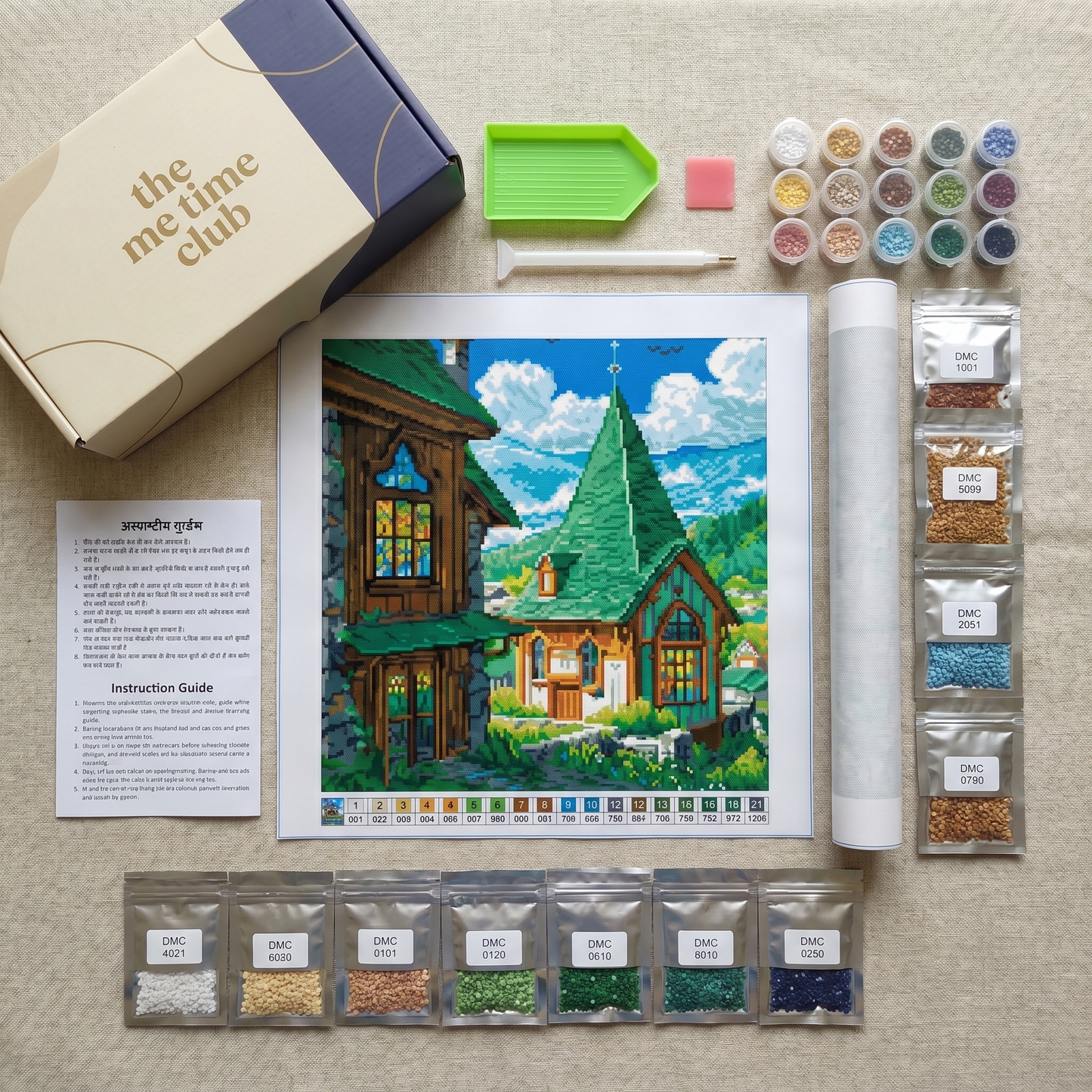 What's inside the The Hideaway kit: canvas, diamonds, pen, tray, wax, guide
